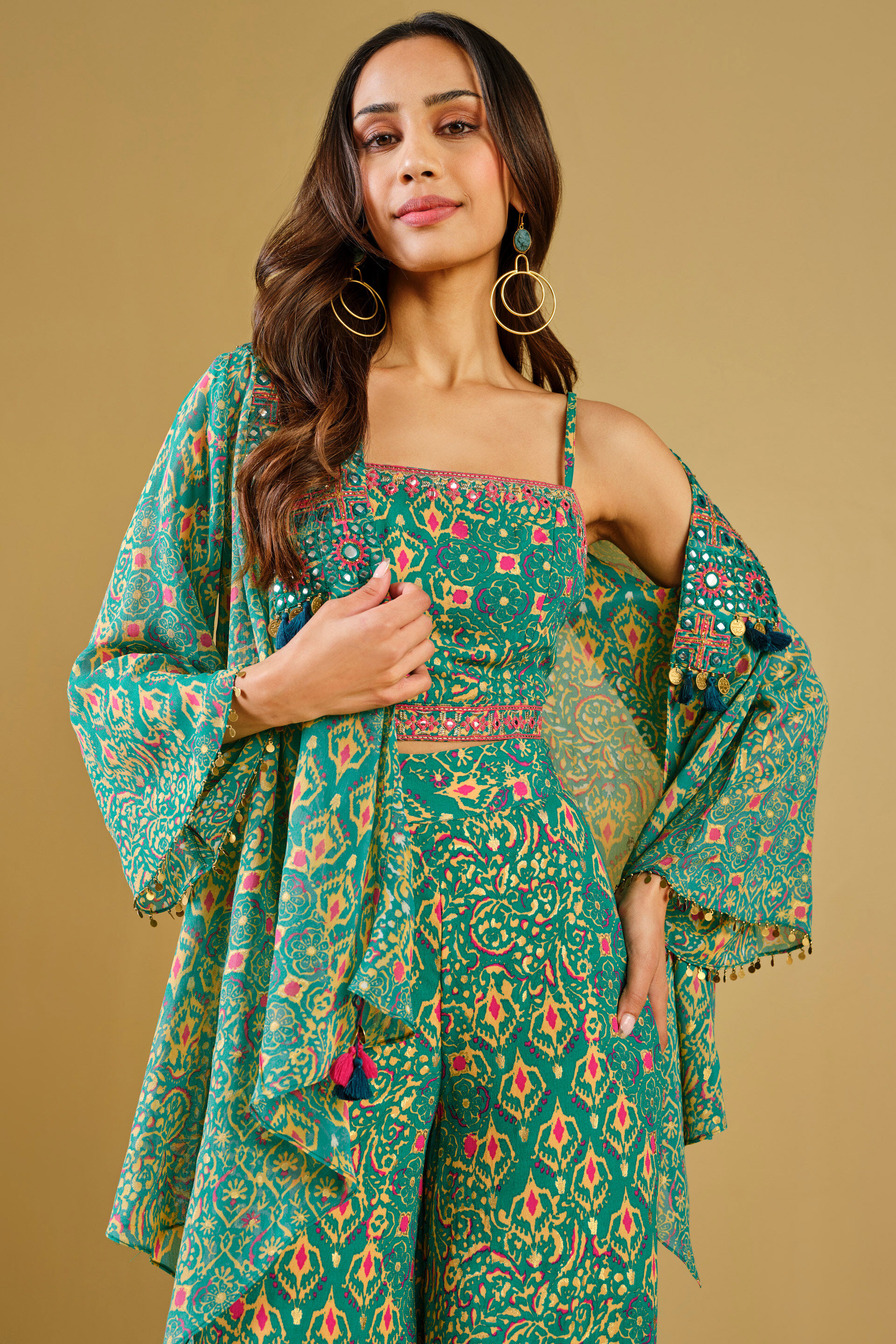 Teal Festive Crop Top Co-ord, Teal, image 11